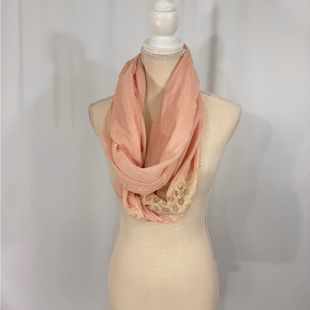 Peach Infinity Scarf with lightweight w/Lace Detail